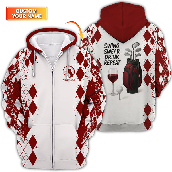Maxcorners Swing Swear Drink Repeat Women's Golf Shirt, Funny Golf Wine Polos Custom Name, Golf Gift For Golfers