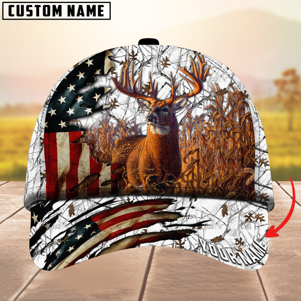 Maxcorners Deer Hunting American Flag Camouflage Pattern Multicolor Personalized Name 3D Cap