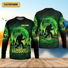 Maxcorners Bassquatch Green Neon Bigfoot Fishing Shirt, SPF Shirt For Men, Gift For Fisherman, Bass Fishing