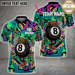 Maxcorners Billiard Ball 8 Pool Graffiti Pattern Multicolor Options Personalized Name, Team Name 3D Polo Shirt
