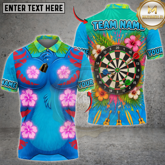 Maxcorners Tropical Darts Hawaiian Flower Dartboard Summer Design Personalized Name 3D Unisex Shirt