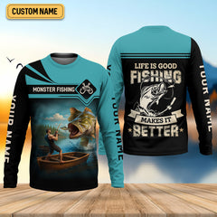 Maxcorners Monster Fishing Shirt, Life Is Good Fishing Makes It Better SPF Shirts, Fishing Shirts For Men, Fisherman Gift