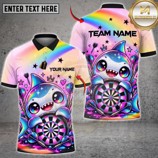 Maxcorners Darts Cute Shark Mascot Rainbow Water Waves Target Board Graphic Customized Name, Team Name 3D Shirts