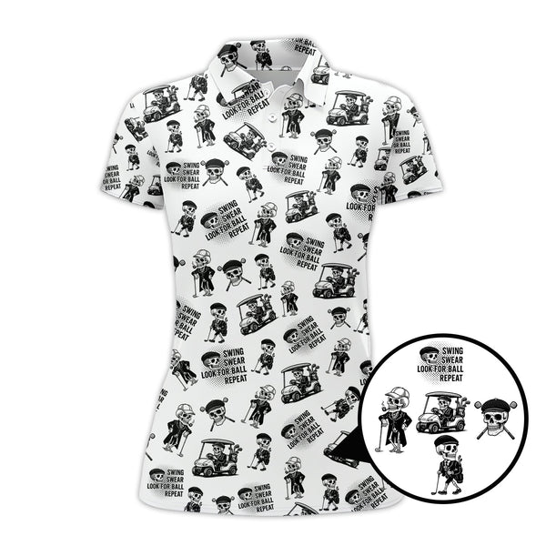 Maxcorners Funny Skull Golf Shirt For Men, Skeleton Golf Pattern Polos, Crazy Golf Shirts For Golfers