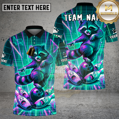 Maxcorners Bowling Shirt Retro Neon Raccoon Synthwave Grid Design Multioptions Personalized Name, Team Name 3D Shirt (4 Colors)