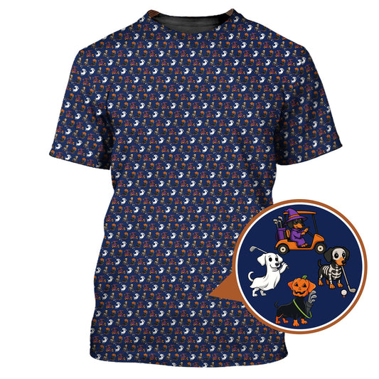 Maxcorners Funny Pattern Golf Shirt, Dachshund Halloween Shirt, Dachshund Golf Shirt For Men