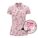 Maxcorners We Wear Pink In October Shirt For Golfer, Pattern Golf Shirt, Breast Cancer Golf Shirt For Women