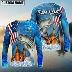 Maxcorners Stripped Bass Fishing Beer Usa Flag Personalized Name, Team Name 3D Long Sleeve Shirt