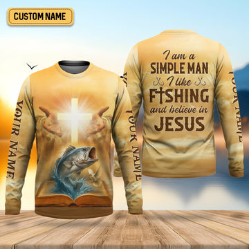 Maxcorners I Like Fishing And Believe In Jesus, Fishing UPF Shirts, Fisherman Gift, Fishing Shirts For Men