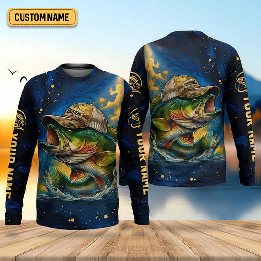 Maxcorners Bass Fishing Shirt, Camo Long Sleeve Shirt, SPF Shirt For Men, Gift For Fisherman
