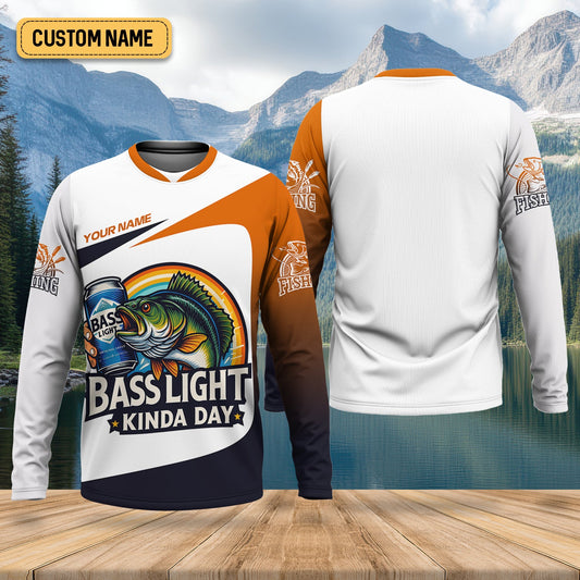 Maxcorners Basslight Kinda Day Fish And Beer Funny Fishing Shirt, SPF Shirt For Men, Gift For Fisherman, Bass Fishing