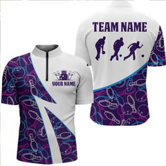 Maxcorners Blue Bowling Custom Men Bowling Shirt Polo & Quarter-Zip Bowling Team Jerseys LM064