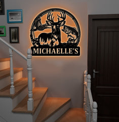 Maxcorners Personalized Hunting Metal Sign WITH LED/WITHOUT LED - Deer, Duck & Fish Wildlife Wall Art, Rustic Cabin Decor for Hunters LM0110