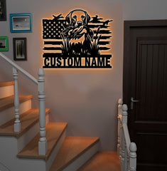 Maxcorners Personalized Hunting Dog Metal Sign WITH LED/WITHOUT LED - Duck Retriever Wall Decor LM0110