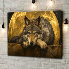 Maxcorners Wolf Canvas Wall Art – Majestic Wolf with Full Moon – Rustic Wildlife Decor for Cabin, Lodge, and Nature Lovers