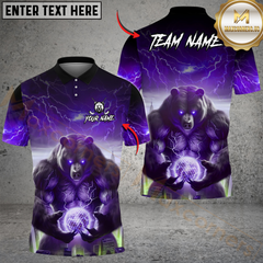 Maxcorners Thunder Bear Golf Polo Funny Golf Polo Shirt, Customized Name & Team Name 3D Shirts (4 Colors)