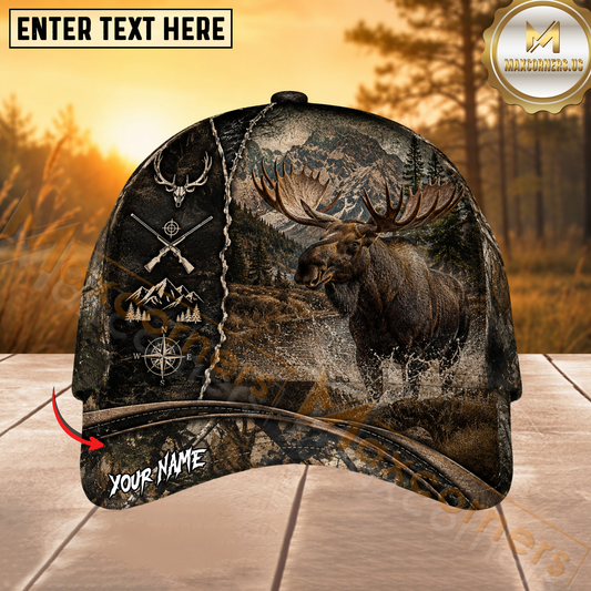 Maxcorners Moose Hunting Mountain Forest Personalized 3D Cap