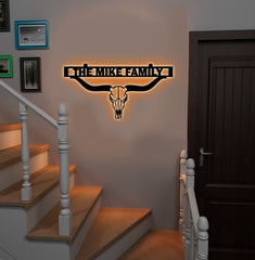 Maxcorners Personalized Metal Ranch Sign WITH LED/WITHOUT LED – Western Longhorn Skull Cowboy Decor LM0110