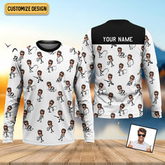 Maxcorners Funny Stick Figure Fishing Pose Custom Face SPF Shirt For Men, Funny Fishing Shirt, Fishing Shirts For Men