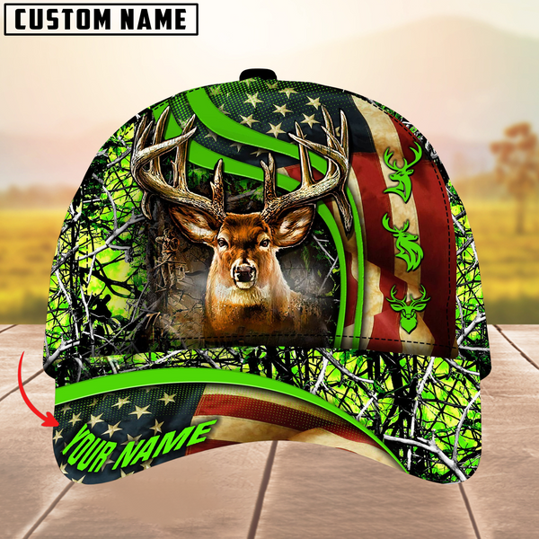 Maxcorners USA Flag Deer Hunting Camouflage Pattern Multicolor Personalized Name 3D Cap