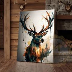 Maxcorners Nature-Inspired Deer Canvas Art - Splatter Paint Wildlife Decor