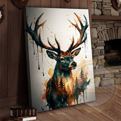 Maxcorners Nature-Inspired Deer Canvas Art - Splatter Paint Wildlife Decor