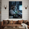 Maxcorners Raccoon Office Worker Holding Beer at Desk Late Night Canvas Wall Art