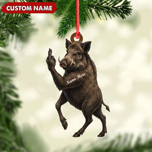 Maxcorners Wild Boar Hunting Middle Finger Gesture Boar Hunter Gift Customized Name 3D Keychain And Ornament