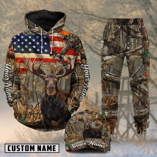 Maxcorners Hunting Moose American Flag Woodland Camo Personalized 3D Shirts