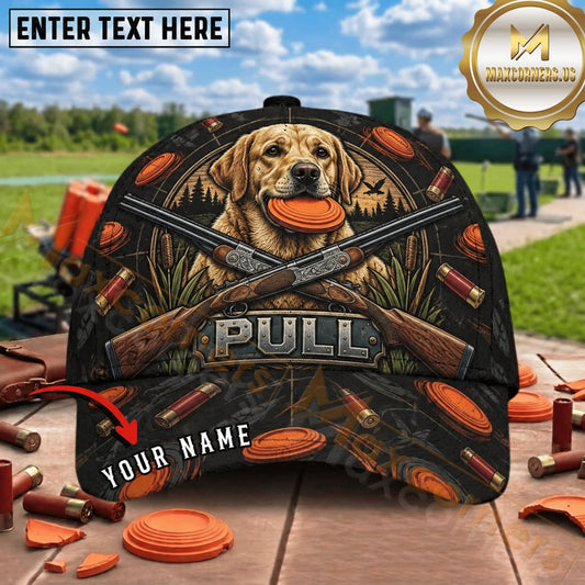 Maxcorners Vintage Labrador Crossed Shotguns Pull Trap Shooting Personalized Name 3D Cap