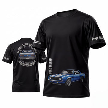 Maxcorners Personalized Car Classic Muscle Car 3D T-Shirt – Midnight Black and Blue Classic Muscle Car