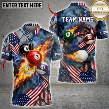 Maxcorners Billiards American Flag Flaming Pool Balls And Skull Personalized Name 3D Unisex Shirt