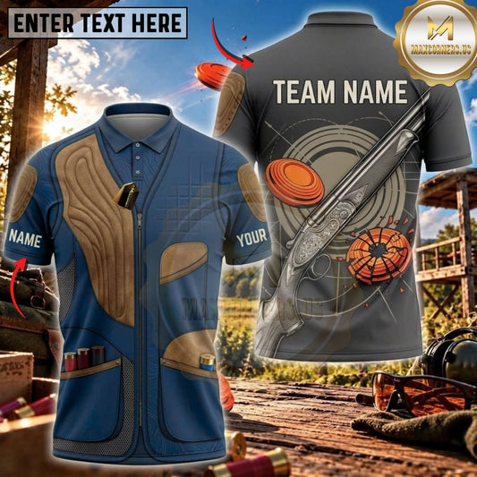 Maxcorners Clay Shooting Vintage Vest Shotgun Multicolor Customized Name Team Name 3D Shirts (4 Colors)