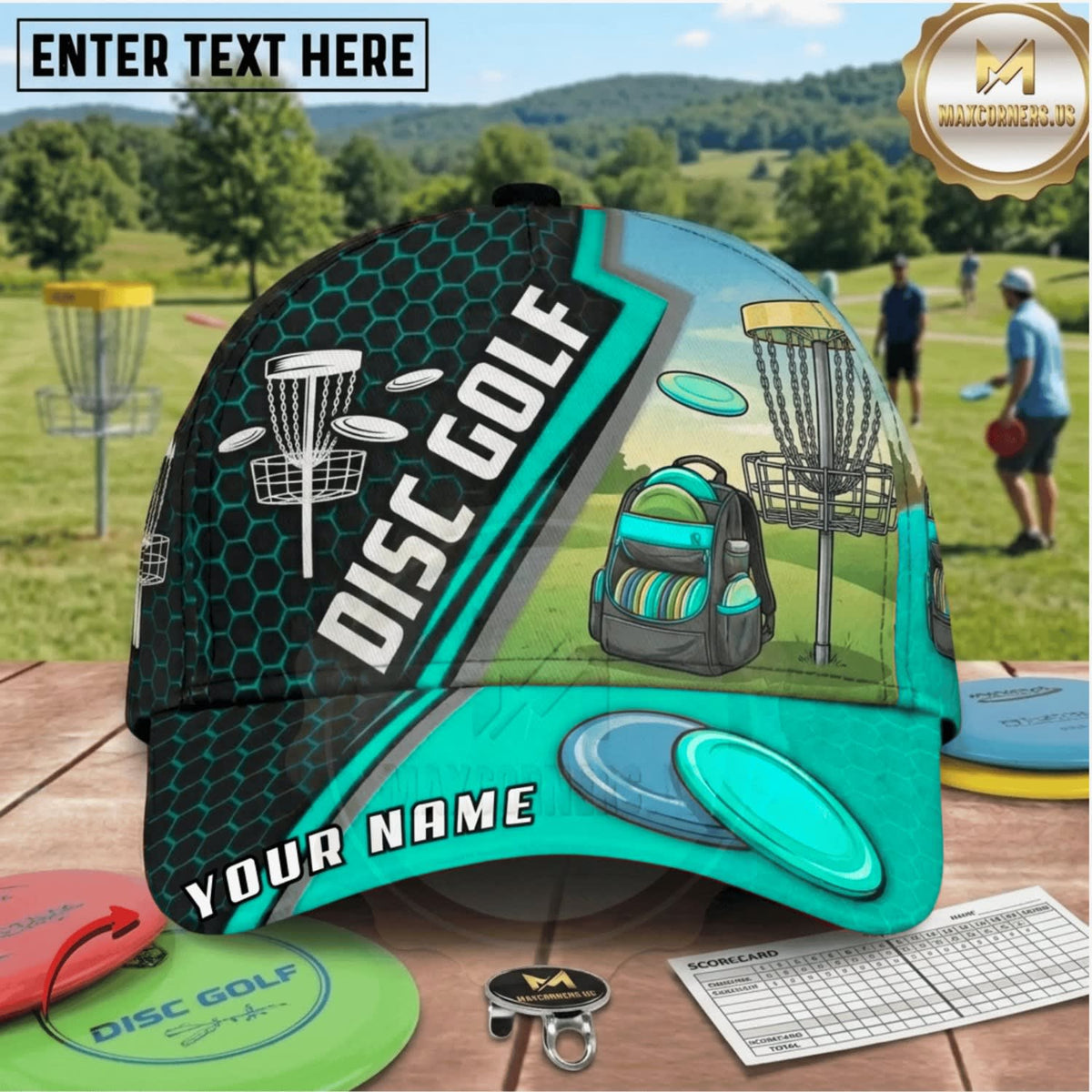 (8 Colors) Maxcorners Disc Golf Equipment & Flying Disc Personalized Name 3D Cap LM3009