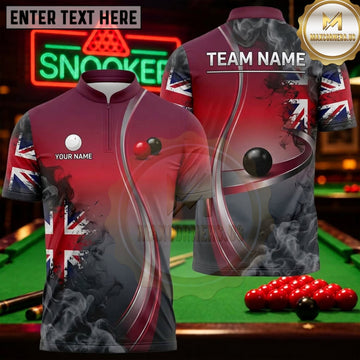 Maxcorners Snooker Red Black Union Jack Smoke Personalized Name 3D Unisex Shirt
