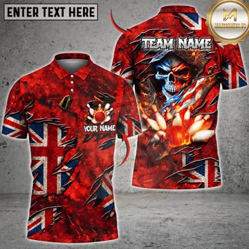 Maxcorners Bowling United Kingdom Flag Fiery Samurai Personalized Name 3D Unisex Shirt
