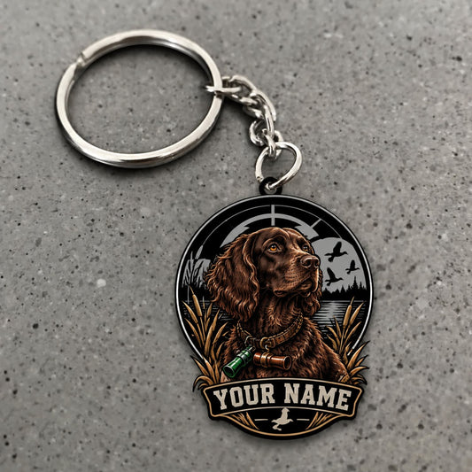 Maxcorners Duck Hunting Boykin Spaniel Vintage Hunting Portrait Custom Name Gift 2D Flat Acrylic Ornament, Keychain