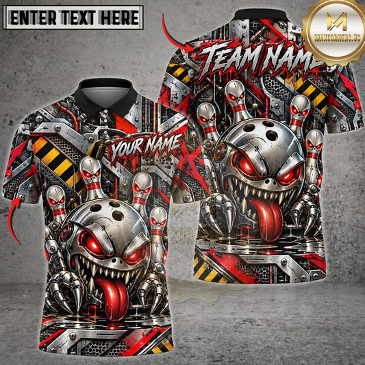 Maxcorners Bowling Red Black Mechanical Monster Bowling Ball Personalized Name 3D Unisex Shirt