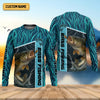 Maxcorners Teal Blue Tournament Fishing Shirts, SPF Long Sleeve Shirts, Fishing Shirts For Men