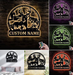 Maxcorners Personalized Deer, Fish & Duck Hunting Metal Sign WITH LED/WITHOUT LED, Rustic Wildlife Wall Decor for Cabin, Lodge, or Mancave LM0110