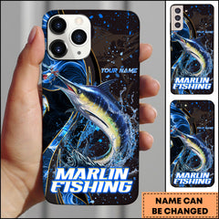 Maxcorners Marlin Fishing Blue Flame Smoke Line Premium Style Sport Personalized Name Phone Case
