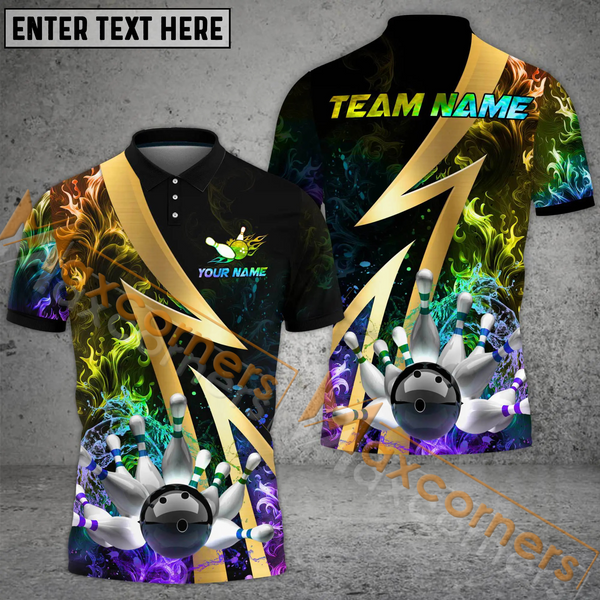 Maxcorners Ball And Pins Flame Smoke Bowling Jersey Multicolor Options Personalized Name, Team Name 3D Shirt