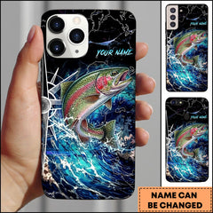 Maxcorners Trout Electric Wave Splash Dark Blue Art Personalized Name Phone Case