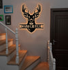 Maxcorners Personalized Buck Hunting Metal Sign WITH LED/WITHOUT LED Light Rustic Deer Head Wall Art Hunter Gift Cabin Man Cave Decor LM0110