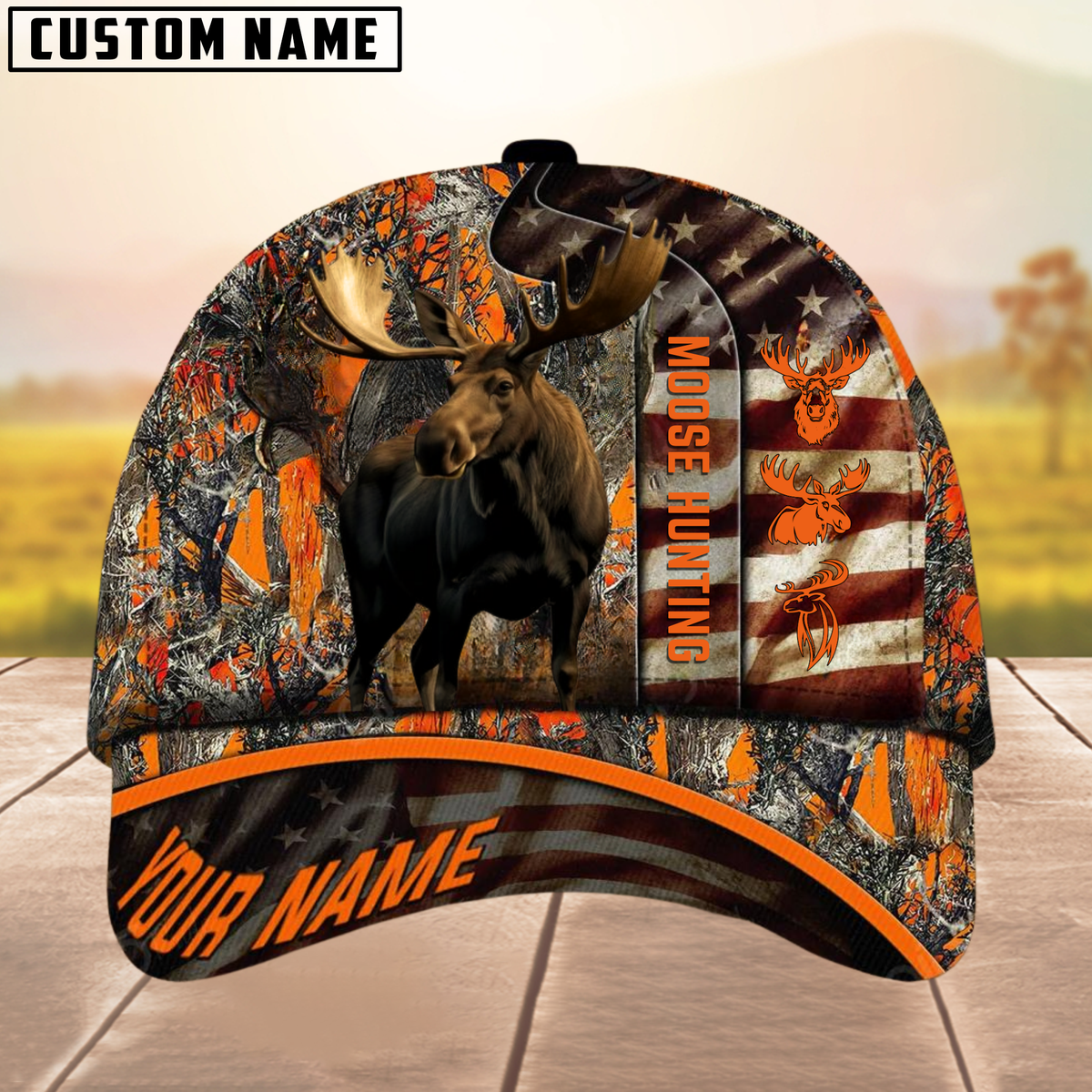 Maxcorners Moose Hunting Mutilcolor Personalized Name 3D Cap