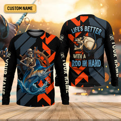 Maxcorners Life's Better With A Rod In Hand SPF Shirts, Marlin Fishing Shirts For Men, Funny Fisherman Gift