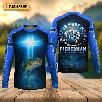 Maxcorners Jesus Made Me A Fisherman SPF Long Sleeve Shirts, Jesus Fishing Shirt, Fishing Shirts For Men