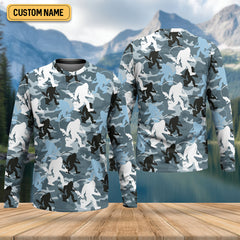 Maxcorners Bigfoot Blue Camo Fishing SPF Shirts, Bassquatch Fishing Shirts, Fishing Shirts For Men, Funny Fisherman Gift