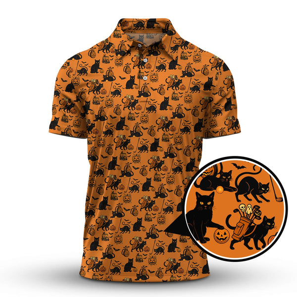 Maxcorners Funny Pattern Golf Shirt, Cat Golf Shirt For Golfer, Halloween Golf Shirt