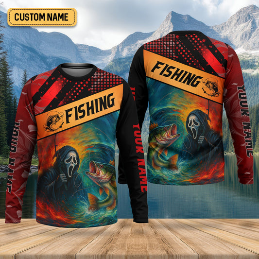 Maxcorners Ghost Face Fish Mens Sun Protection Shirts, Fishing Jersey, Fisherman Gift, Fishing Shirts For Men